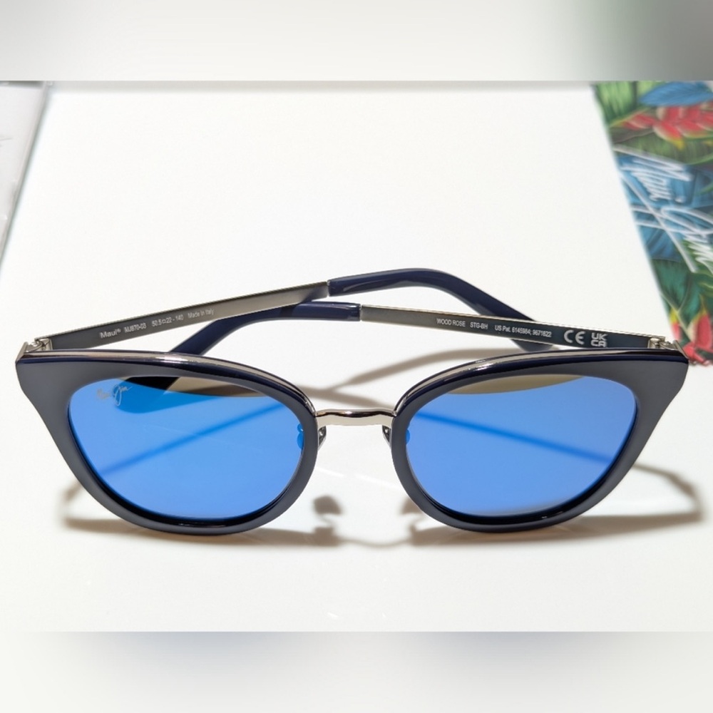 NEW Maui Jim Polarized Wood Rose in Navy with Blue Hawaii Glass Lenses - Picture 4 of 11